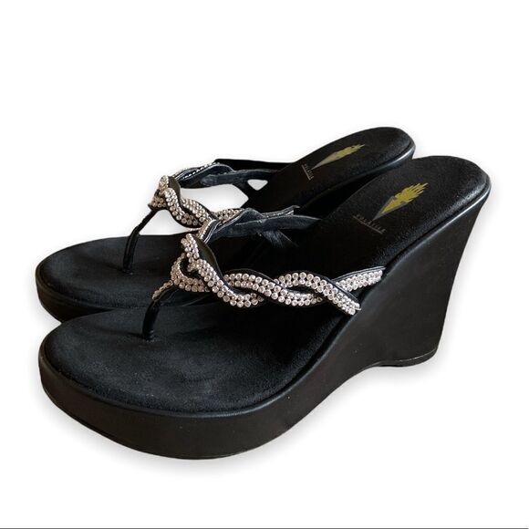 women’s Volatile Bridal platform wedge sandals black rhinestones Size 10 - Picture 6 of 9
